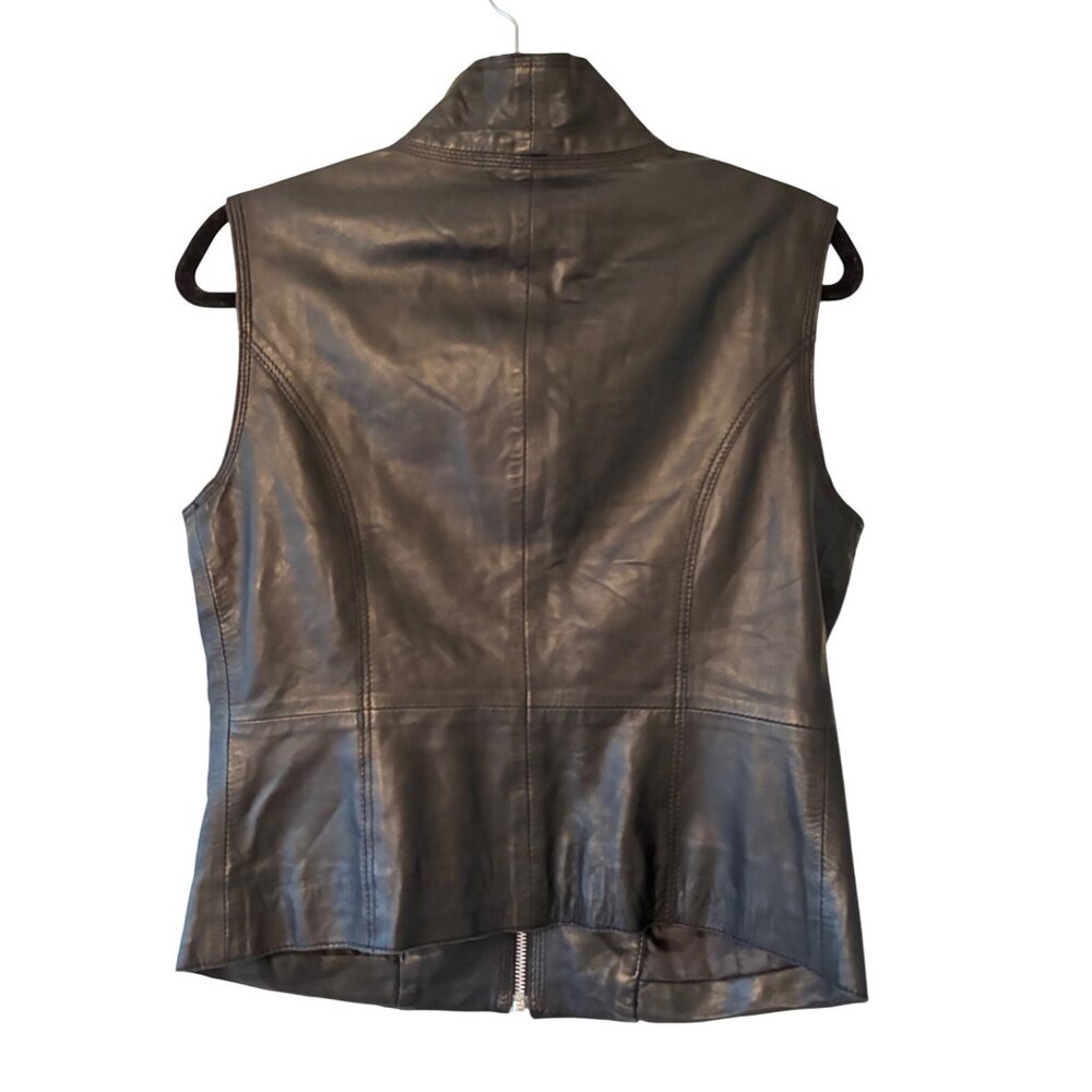Zipcode By Marciano Black Soft Leather Sleeveless Moto Vest Zip up S Rare - Picture 2 of 9
